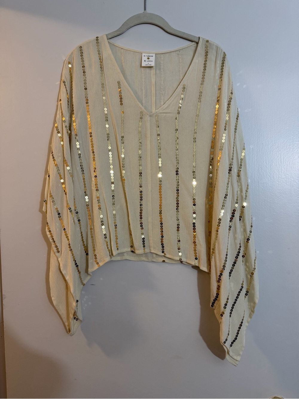 Gold Sequin Dolman Sleeve Women’s Top - Cream